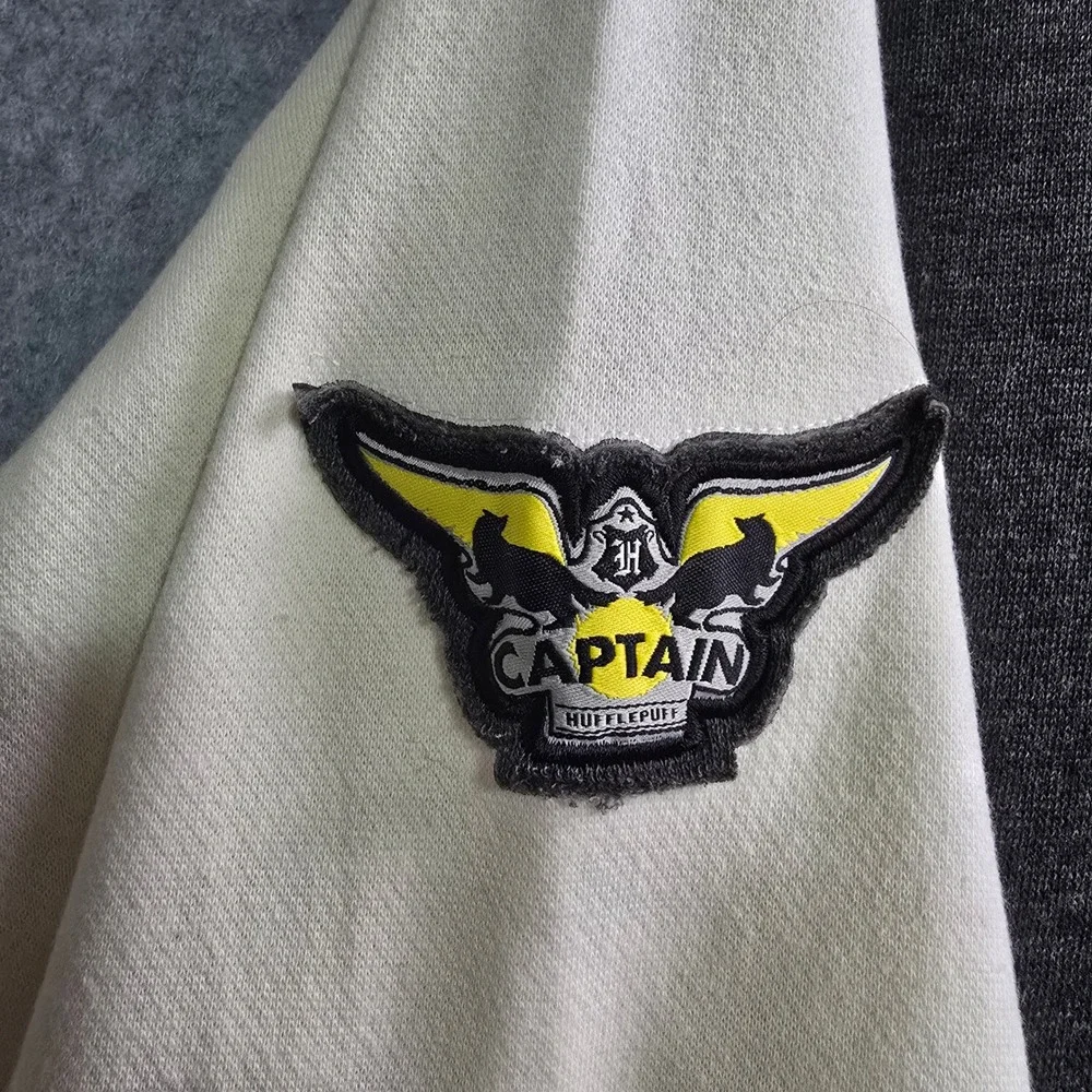 Harry Potter Hufflepuff Varsity Bomber Jacket Grey Cream Quidditch Captain L